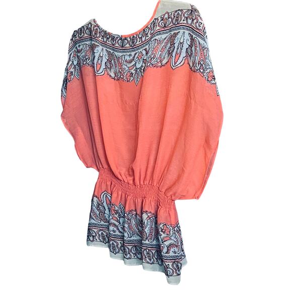 INVESTMENTS KIMONO SLEEVE, PULL-OVER BLOUSE, WOMENS, PL, ORANGE & BLUE PAISLEY - Picture 7 of 12